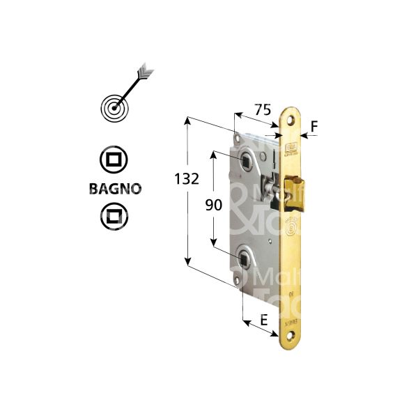 Agb b010125006 serratura patent bagno bordo tondo e 50 int. man. 90 solo scrocco nichelato