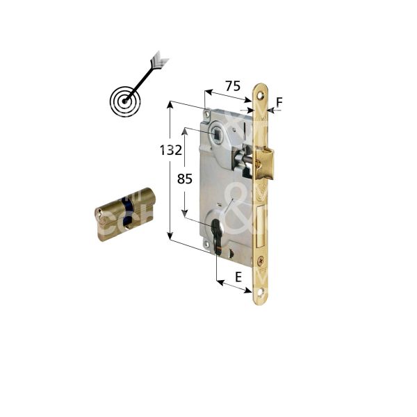 Agb b010255022 serratura patent centro bordo tondo e 50 int. man. 85 scrocco piÙ catenaccio bronzata