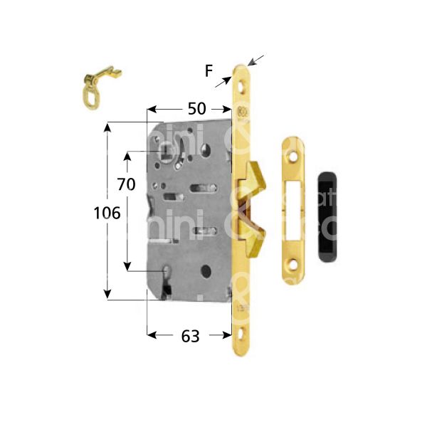 Agb b067715003 serratura infilare a gancio doppio e 50 ambidestra per porte interne ottonata foro patent