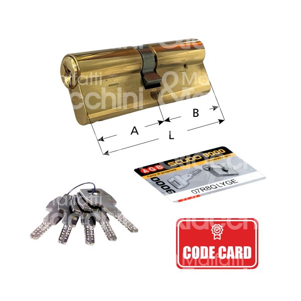 Agb c900103535 cilindro sagomato chiave/chiave scudo 9000 40 x 40 = 80 mm chiave punzonata cifratura kd ottone