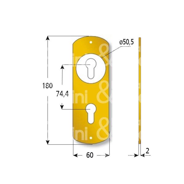 Azzi fausto pl11205yab placca foro protettore piÙ cilindro alluminio bronzato interasse 74,4 mm 60 x 180 Ø 50,5