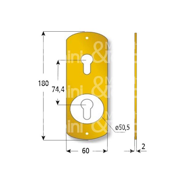 Azzi fausto pl1120y5ab placca foro protettore piu' cilindro alluminio bronzato interasse 74,4 mm 60 x 180 Ø 50,5