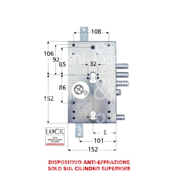 Atra 48rsr serratura per blindata a doppio cilindro indip. triplice e 73 sx 3 catenacci piÙ scrocco e 1 servizio int. cat. 28 sporg. 3,5