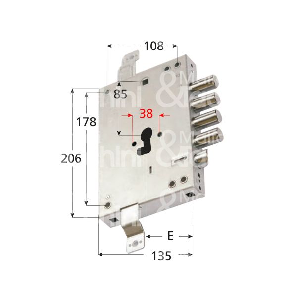 Atra imbcompn42 serratura blindata a cilindro triplice e 63 ambidestra 4 catenacci + scrocco int. cat. 28 sporg. 3,5