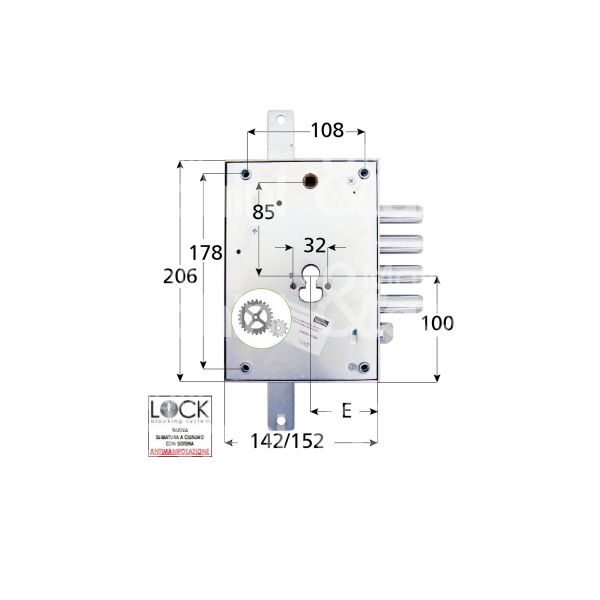 Atra imbne42s serratura blindata a cilindro triplice e 63 sx 4 catenacci piÙ scrocco int. cat. 28 sporg. 3,5