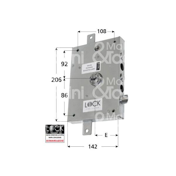 Atra ser61311de serratura doppia mappa per blindata triplice e 63 dx 2 catenacci piÙ scrocco int. cat. 56 sporg. 3,5