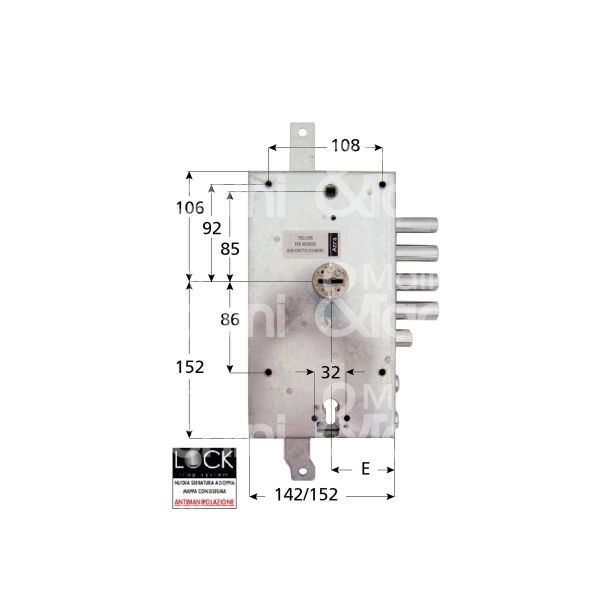 Atra serne191s serratura plurisistema con cilindro indipendente triplice e 63 sx 4 catenacci piÙ scrocco e 2 servizio int. cat. 28 sporg. 3,5