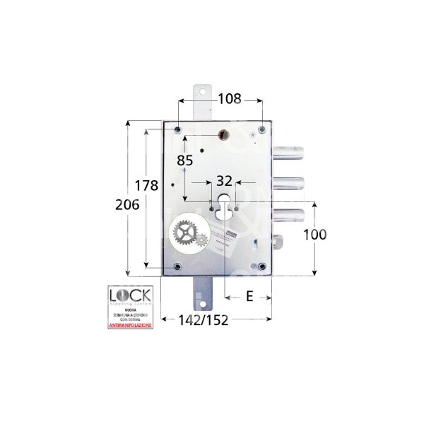 Atra serne43d serratura blindata a cilindro triplice e 63 dx 3 catenacci piÙ scrocco int. cat. 37 sporg. 3,5