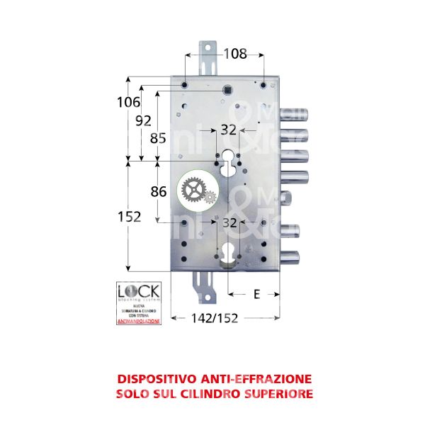 Atra serne46s serratura per blindata a doppio cilindro dip. triplice e 63 sx 4 catenacci piÙ scrocco e 2 servizio int. cat. 28 sporg. 3,5