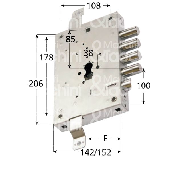 Atra imbcompn42 serratura blindata a cilindro triplice e 63 ambidestra 4 catenacci + scrocco int. cat. 28 sporg. 3,5