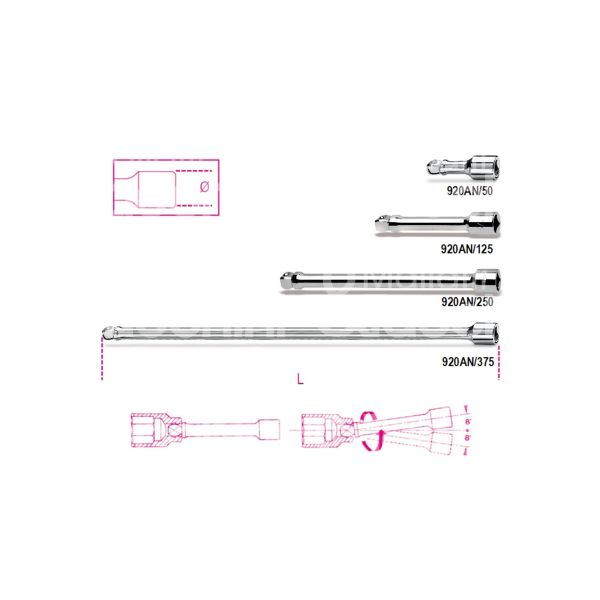 Beta 009200834 prolunga per chiavi a bussola angolare art. 920an/125 pollici femmina 1/2 pollici - pollici maschio 1/2 pollici - l mm 125