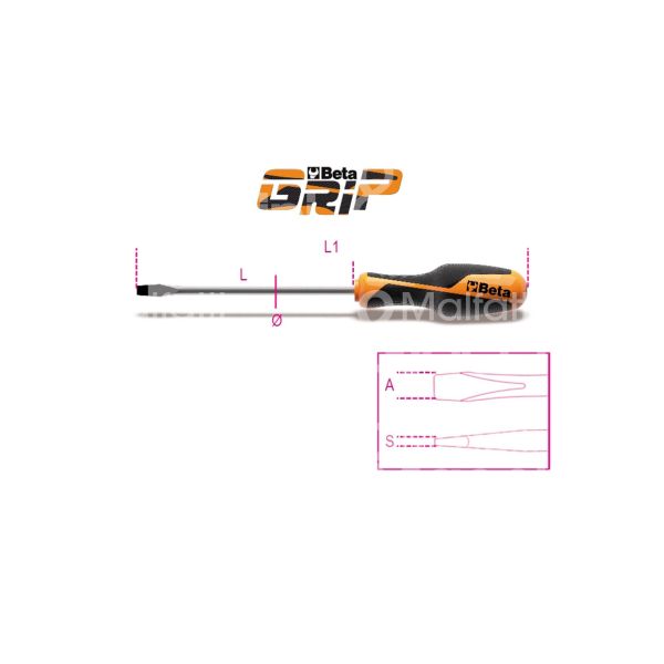 Beta 012600036 cacciavite a taglio art. 1260 beta grip impugnatura bimateriale impronta taglio lama mm 4 - l mm 150