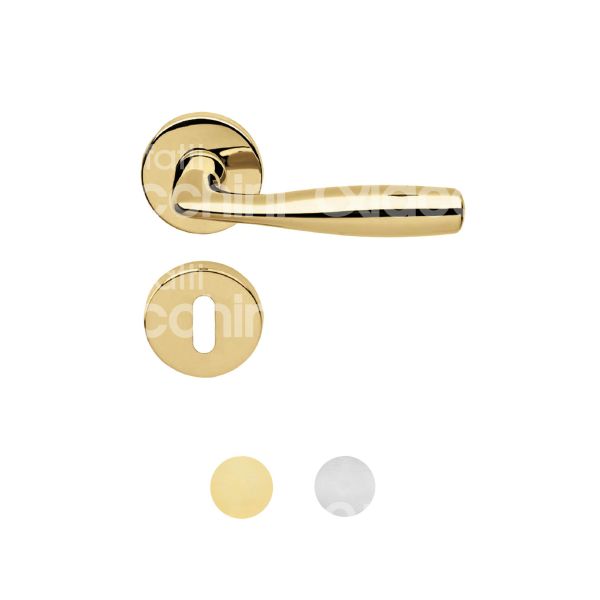 Brialma 507000664 coppia maniglia con rosetta texas alluminio ottone lucido foro ovale quadro mm 50 Ø rosetta mm 50 con molla