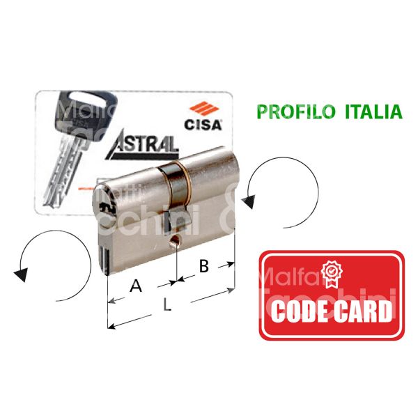 Cisa 0a3s1070 cil. sag. chiave/chiave astral sigillo frizionato 30 x 30 = 60 mm chiave punzonata profilo astral ita cifratura kd nichel satinato