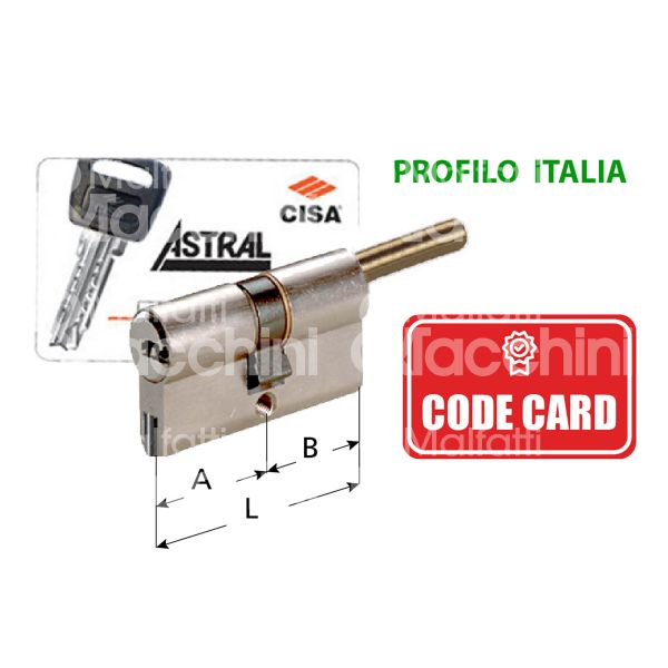 Cisa 0a3s7070 cil.sag. codolo rasabile astral sigillo frizionato 30 x 30 = 60 mm chiave punzonata profilo astral ita cifratura kd nichel satinato