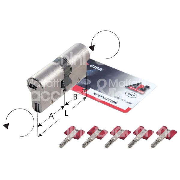 Cisa 0h3s1280c5 cilindro sagomato chiave/chiave ap3 35 x 40 = 75 mm chiave protetta profilo ap 3 cifratura kd nichel satinato