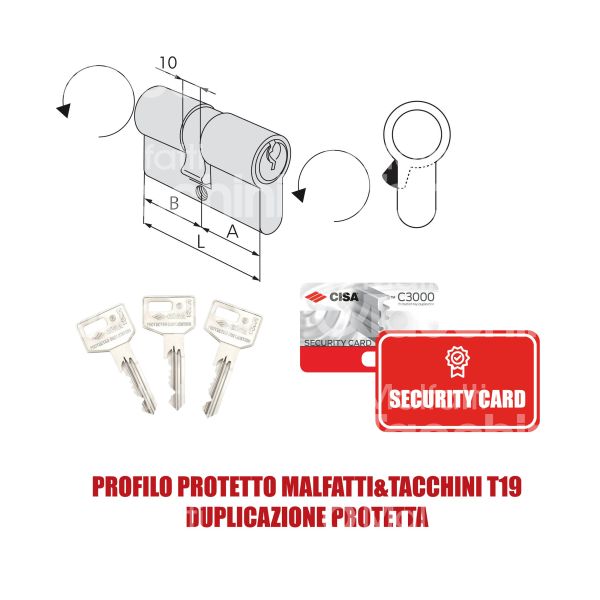 Cisa 0n310130n1 cilindro sagomato chiave/chiave c3000 35 x 35 = 70 mm chiave protetta m&t profilo c3000 t19 cifratura kd nichel satinato