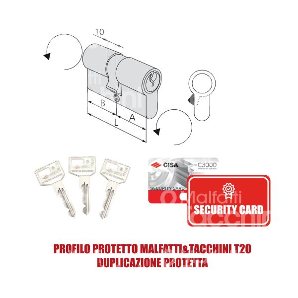 Cisa 0n310270n2 cilindro sagomato chiave/chiave c3000 30 x 45 = 75 mm chiave protetta m&t profilo c3000 t20 cifratura kd nichel satinato