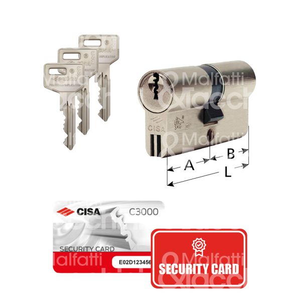 Cisa 0n3s1180n2 cilindro sagomato chiave/chiave c3000 40 x 40 = 80 mm chiave protetta m&t profilo c3000 t20 cifratura kd ottone nichelato