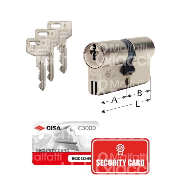 Cisa 0n3s1130n2 cilindro sagomato chiave/chiave c3000 35 x 35 = 70 mm chiave protetta m&t profilo c3000 t20 cifratura kd ottone nichelato
