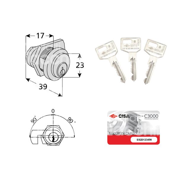 Cisa 0n410000n1 serratura per selettori a leva Ø 23 lunghezza mm 17 ambidestra chiave protetta m&t kd rotazione 90° + 90° 1 estrazione nichelato