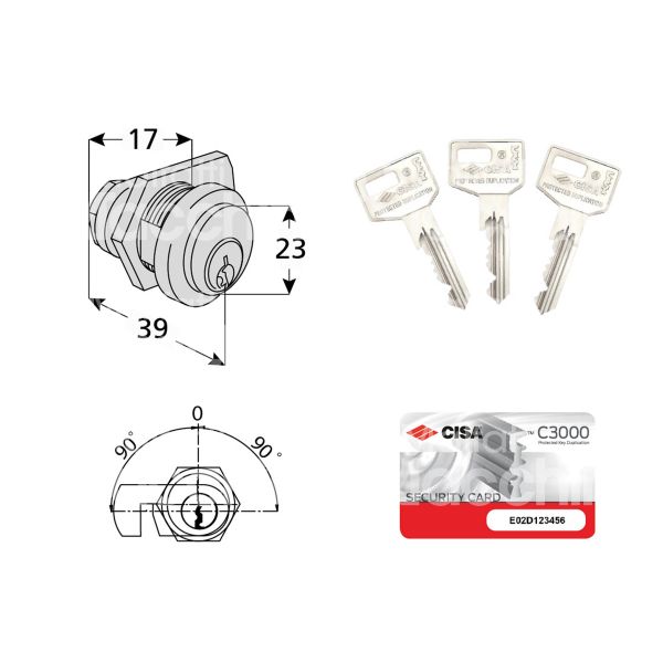 Cisa 0n410000n2 serratura per selettori a leva Ø 23 lunghezza mm 17 ambidestra chiave protetta m&t kd rotazione 90° + 90° 1 estrazione nichelato