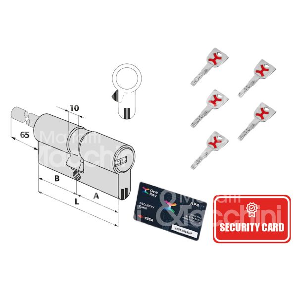 Cisa 0p3s7910c5 cilindro sagomato codolo rasabile ap4 45 x 30 = 75 mm chiave protetta profilo ap 4 cifratura kd nichel satinato