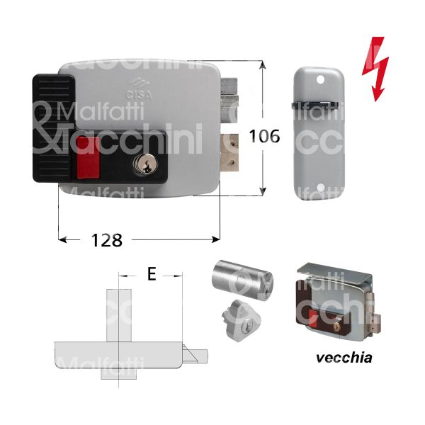 Cisa 11771601 elettroserratura da applicare laterale e 60 dx foro tondo 2 mandate