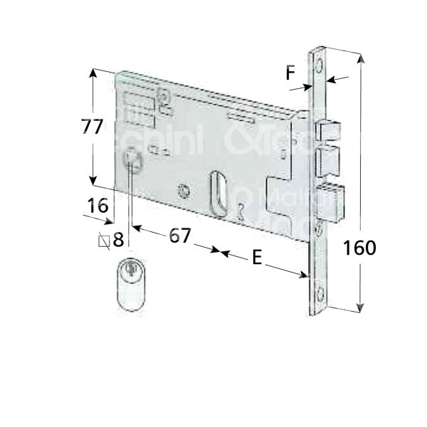 Cisa 14462900 elettroserratura per fasce laterale e 90 ambidestra foro ovale 2 mandate frontale 14,7 x 160