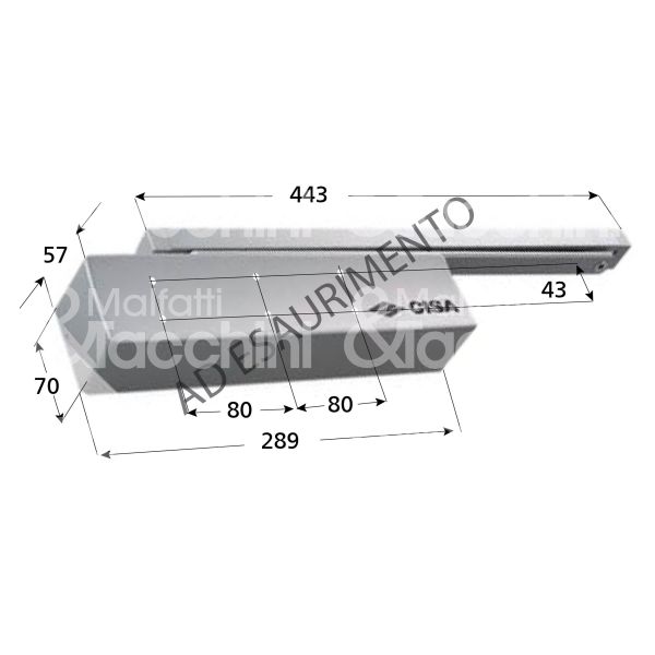 Cisa d72104097 chiudiporta aereodinamico a slitta a tirare argento forza 2÷5 senza fermo portata kg max 100