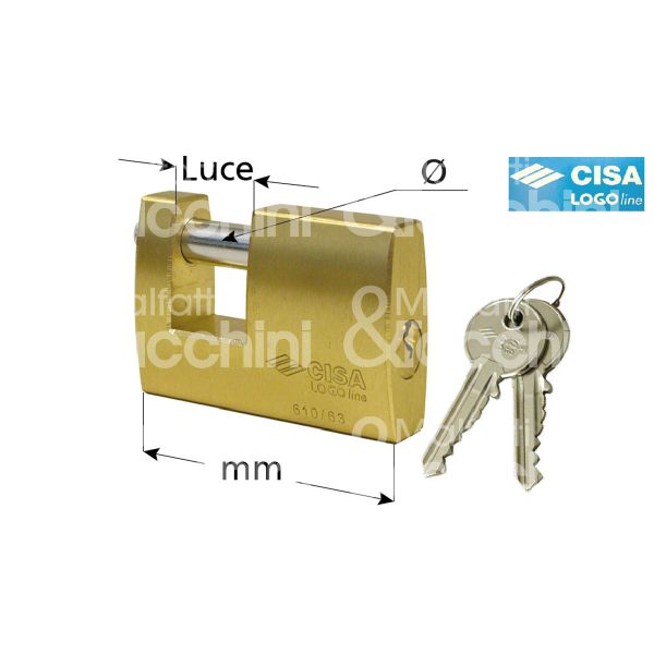 Cisa 21610630ka1 lucchetto per serranda ottone logo line mm 63 chiave piatta cifratura fw2048