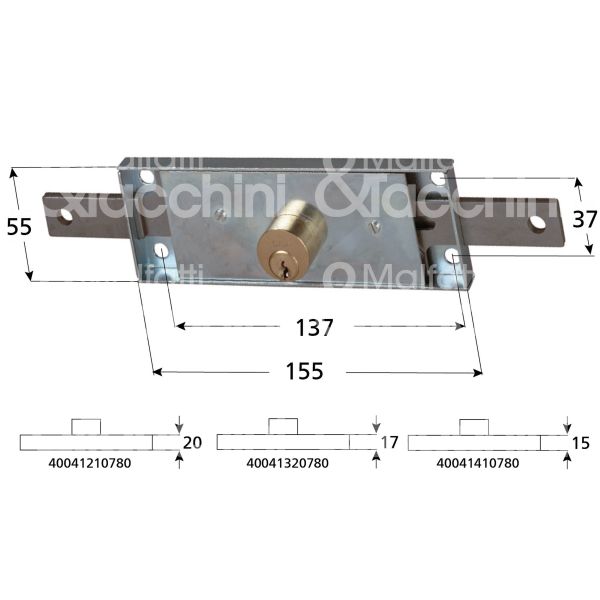 Cisa 41320780 serratura per serranda centrale foro tondo / chiave piatta cifratura kd