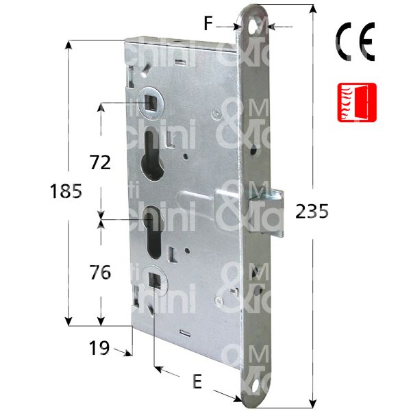 Cisa 43000650 serratura solo scrocco per porte tagliafuoco e 65 quadro 9 ambidestra