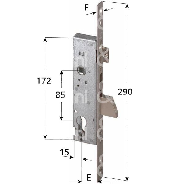 Cisa 46215250 serratura per montanti laterale scrocco piÙ catenaccio a caduta e 25 foro sagomato ambidestra 1 mandate