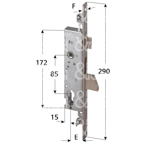 Cisa 46225250 serratura per montanti triplice scrocco piÙ catenaccio a caduta e 25 foro sagomato ambidestra 1 mandate