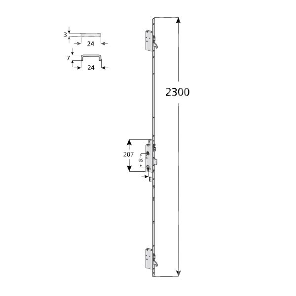 Cisa 4a000400 multipunto elettrica e 40 ambidestra catenaccio traslante foro sagomato frontale piatto 24 x 3