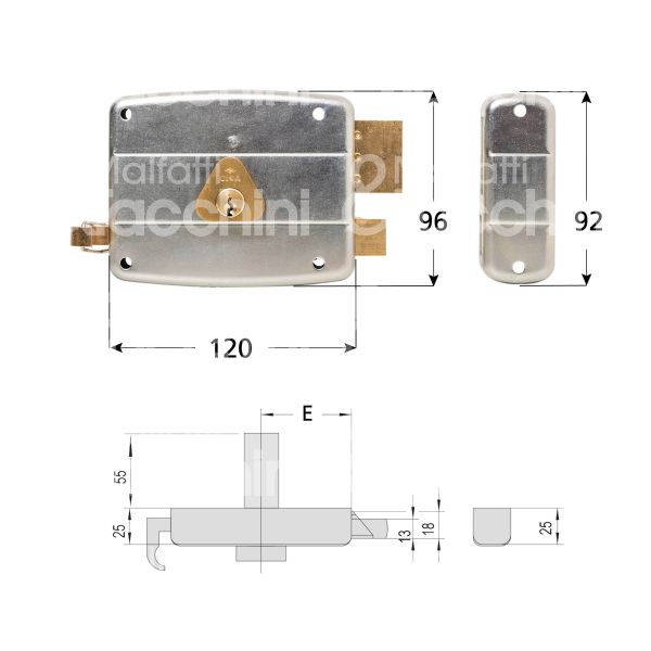 Cisa 50521601 serratura per portoncino scrocco piÙ catenaccio doppio cilindro / cilindro fisso e 60 dx