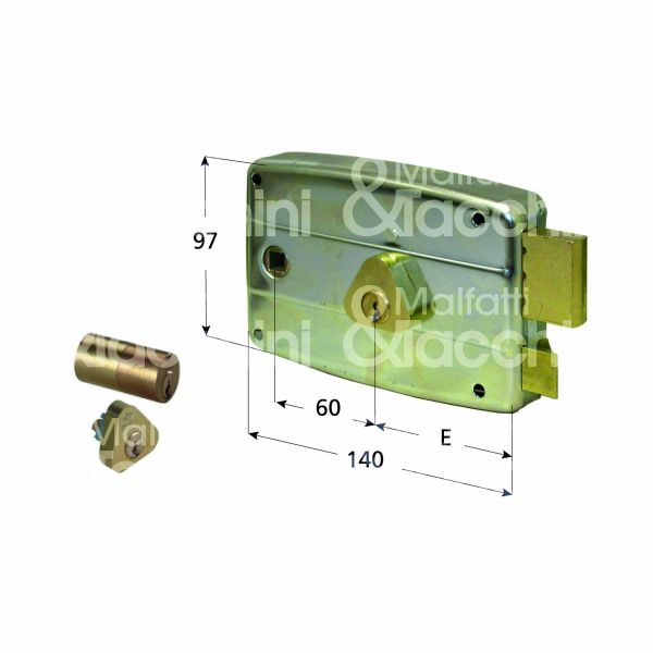 Cisa 50571601 serratura per portoncino scrocco piÙ catenaccio doppio cilindro / cilindro fisso e 60 dx
