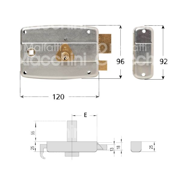 Cisa 50571601 serratura per portoncino scrocco piÙ catenaccio doppio cilindro / cilindro fisso e 60 dx