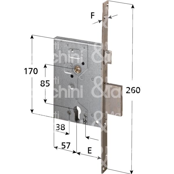 Cisa 56250600 serratura infilare per infissi legno/ferro 4 mandate cilindro sagomato 60 laterale catenaccio piÙ scrocco