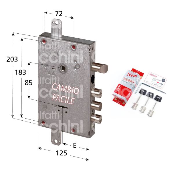 Cisa 5766528ath serratura doppia mappa per blindata triplice e 64 ambidestra 3 catenacci piÙ scrocco int. cat. 28 sporg. 14