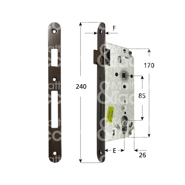 Cisa 5c63150047 serratura patent bordo tondo e 50 int. man. 85 scrocco piÙ catenaccio bronzata