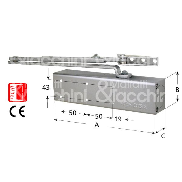 Cisa c151003097 chiudiporta aereodinamico a compasso argento forza 2÷4 senza fermo portata kg max 40÷80