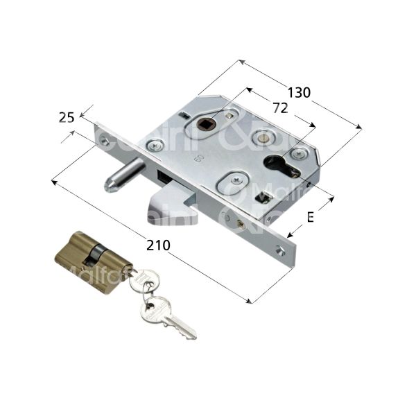 Comunello 21560 infilare art. 21560 per cancello foro sagomato zincato entrata mm 60 dimensioni cassa mm 99 x 130 ambidestra frontale mm 25 x 210 a gancio sporgente