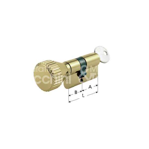 Corbin 50178 cilindro sagomato con pomolo 75 x 35 = 110 mm chiave piatta cifratura kd ottone satinato
