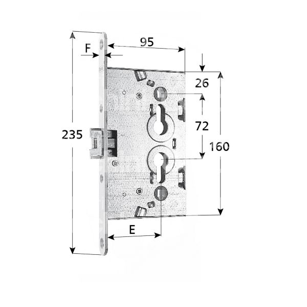 Corbin pn5c serratura solo scrocco per porte cantina e 65 quadro 8 ambidestra