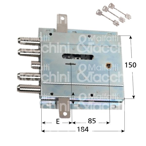 Corni 1330465dx serratura doppia mappa per blindata triplice e 65 dx 4 catenacci piÙ scrocco int. cat. 27 sporg. 3,5