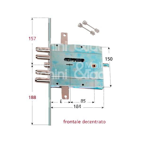 Corni 1330565dx serratura doppia mappa per blindata da infilare triplice e 65 dx 2 catenacci piÙ scrocco int. cat. 54