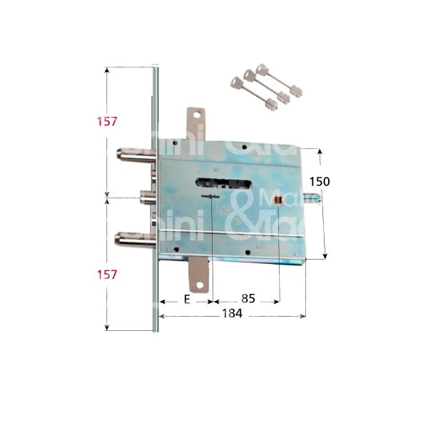 Corni 1340465dx serratura doppia mappa per blindata da infilare triplice e 65 dx 4 catenacci piÙ scrocco int. cat. 27