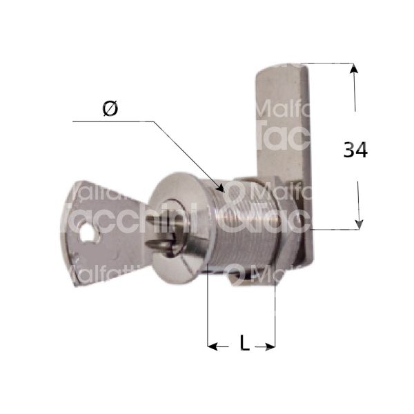 Cortellezzi 101on25 serratura universale a leva Ø 20 lunghezza mm 25 ambidestra chiave piatta kd rotazione 90° 1 estrazione nichelato